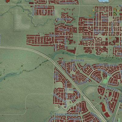 Second close-up of the map of Lincoln, California print showing more streets and buildings