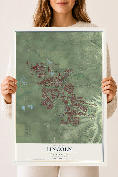 Map of Lincoln, California, 18 x 24 inch unframed archival matte print