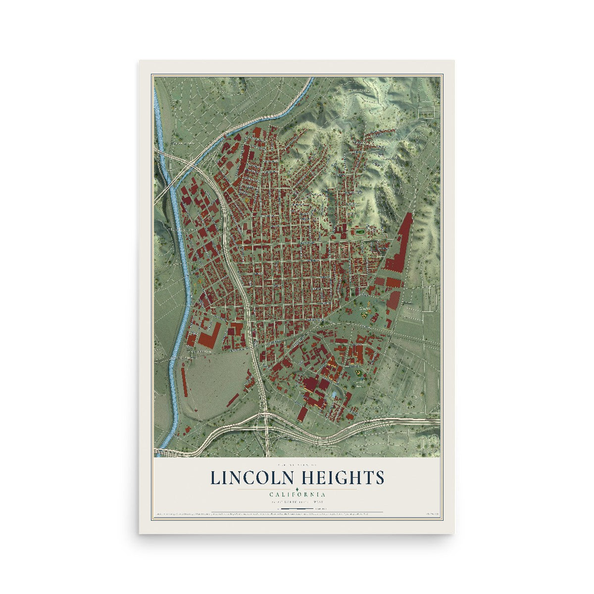 Map of Lincoln Heights, California, 12 x 18 inch unframed archival matte print