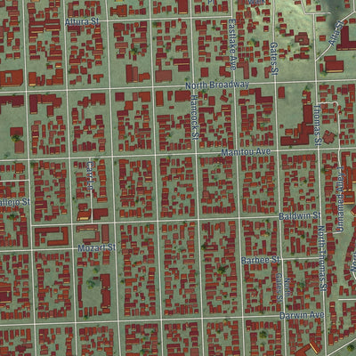 Close-up of the map of Lincoln Heights, California print showing street and building detail
