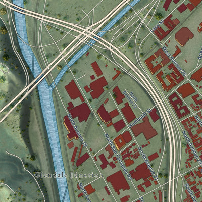 Second close-up of the map of Lincoln Heights, California print showing more streets and buildings