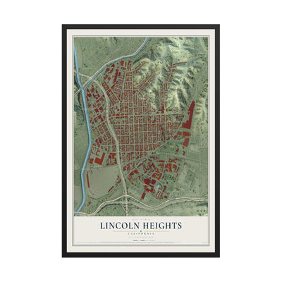 Map of Lincoln Heights, California, 12 x 18 inch print in a black wood frame