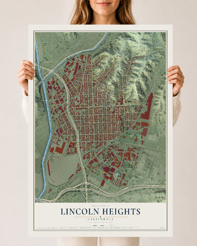 Map of Lincoln Heights, California, 24 x 36 inch unframed archival matte print