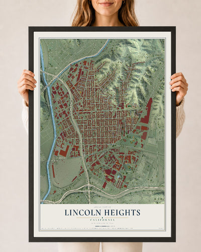 Map of Lincoln Heights, California, 24 x 36 inch print in a black wood frame