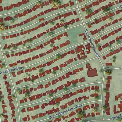 Close-up of the map of Lincoln Village, California print showing street and building detail