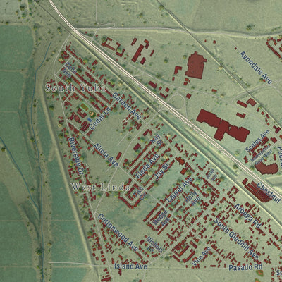 Second close-up of the map of Linda, California print showing more streets and buildings