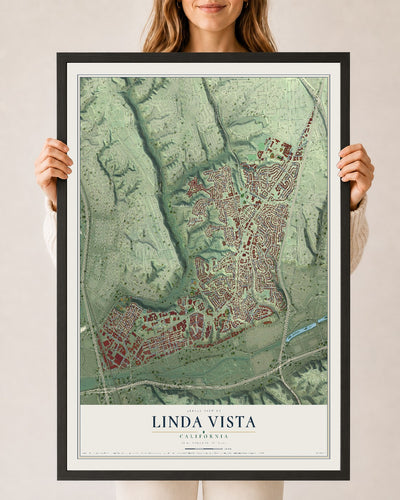 Map of Linda Vista, California, 24 x 36 inch print in a black wood frame
