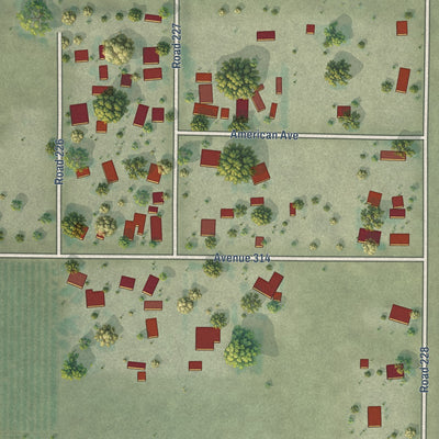 Close-up of the map of Lindcove, California print showing street and building detail