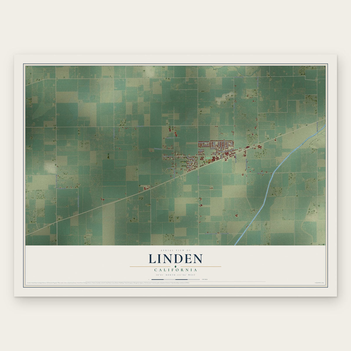 Linden, California map print, the full design
