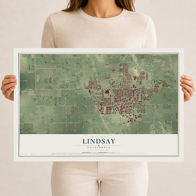 Map of Lindsay, California, 12 x 18 inch unframed archival matte print