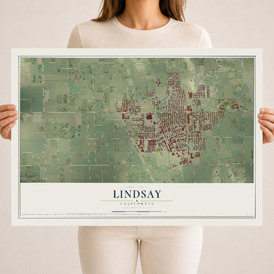 Map of Lindsay, California, 18 x 24 inch unframed archival matte print
