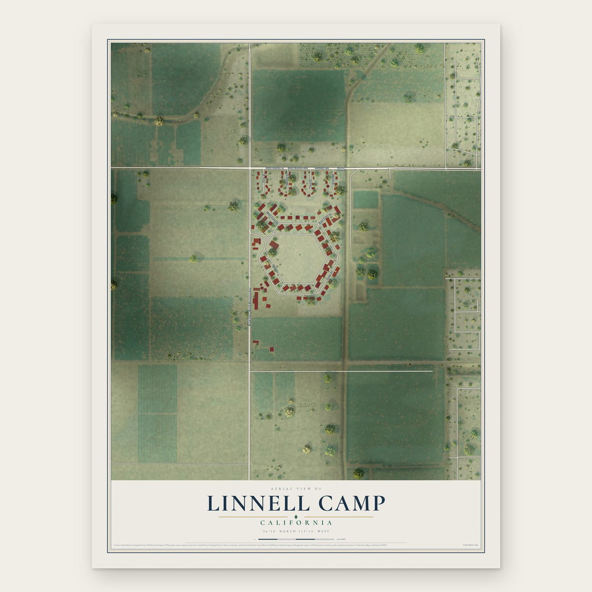 Linnell Camp, California map print, the full design