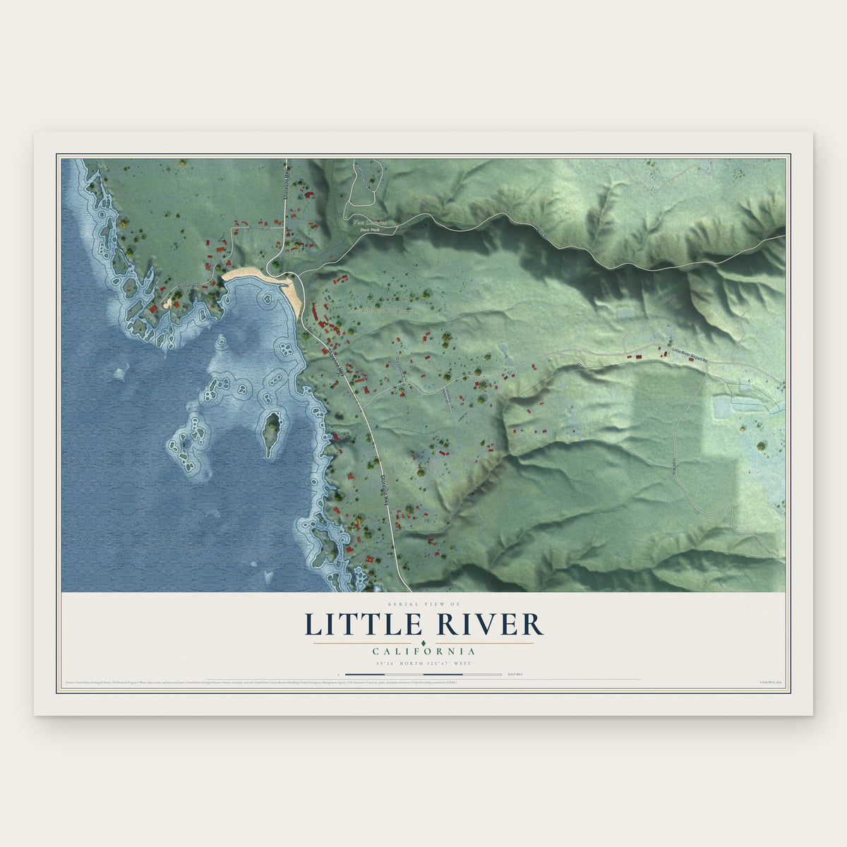 Little River, California map print, the full design