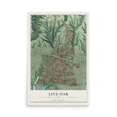 Map of Live Oak, Santa Cruz County, California, 12 x 18 inch unframed archival matte print