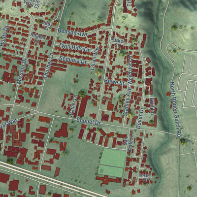 Second close-up of the map of Live Oak, Santa Cruz County, California print showing more streets and buildings