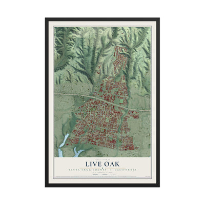 Map of Live Oak, Santa Cruz County, California, 12 x 18 inch print in a black wood frame