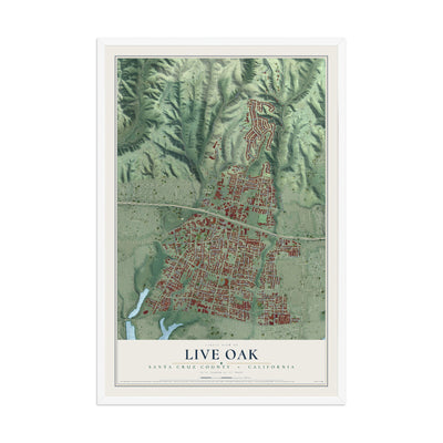 Map of Live Oak, Santa Cruz County, California, 12 x 18 inch print in a white wood frame