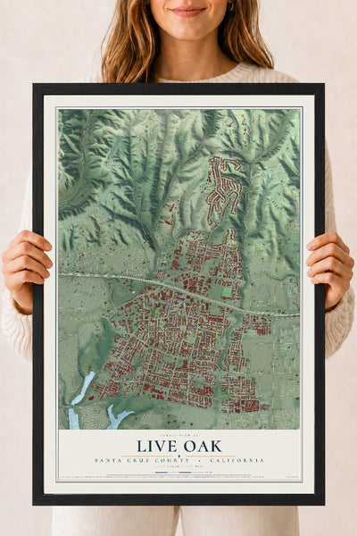 Map of Live Oak, Santa Cruz County, California, 18 x 24 inch print in a black wood frame