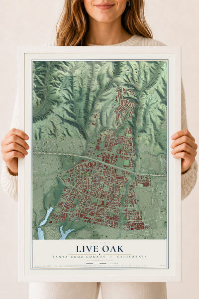 Map of Live Oak, Santa Cruz County, California, 18 x 24 inch print in a white wood frame
