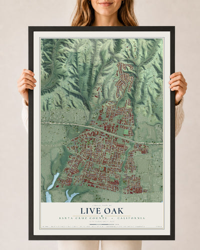 Map of Live Oak, Santa Cruz County, California, 24 x 36 inch print in a black wood frame