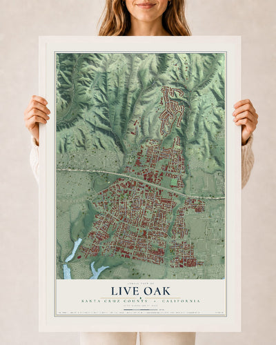 Map of Live Oak, Santa Cruz County, California, 24 x 36 inch print in a white wood frame