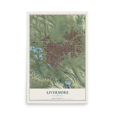 Map of Livermore, California, 12 x 18 inch unframed archival matte print
