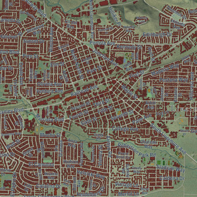 Close-up of the map of Livermore, California print showing street and building detail