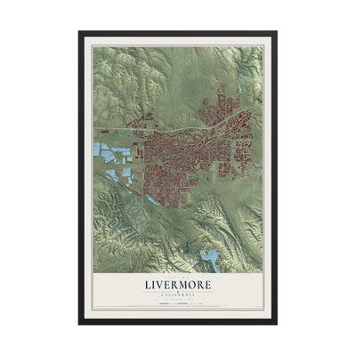 Map of Livermore, California, 12 x 18 inch print in a black wood frame