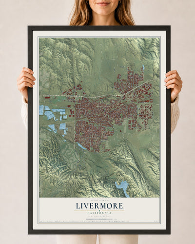 Map of Livermore, California, 24 x 36 inch print in a black wood frame