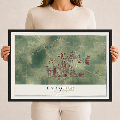 Map of Livingston, California, 12 x 18 inch print in a black wood frame