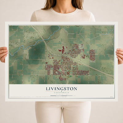 Map of Livingston, California, 18 x 24 inch unframed archival matte print