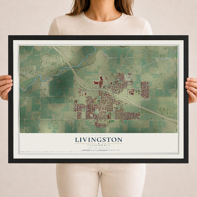 Map of Livingston, California, 18 x 24 inch print in a black wood frame