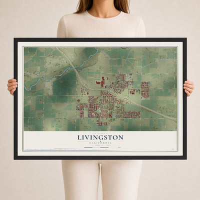 Map of Livingston, California, 24 x 36 inch print in a black wood frame