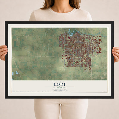 Map of Lodi, California, 18 x 24 inch print in a black wood frame