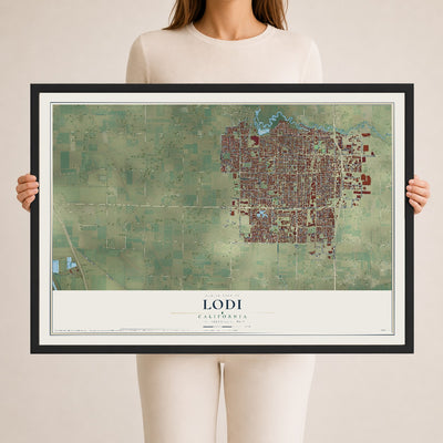 Map of Lodi, California, 24 x 36 inch print in a black wood frame