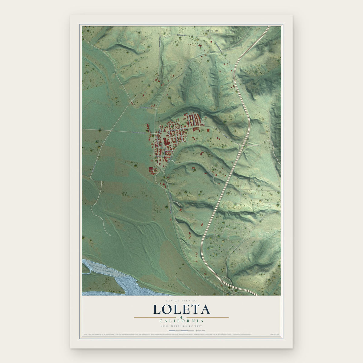 Loleta, California map print, the full design