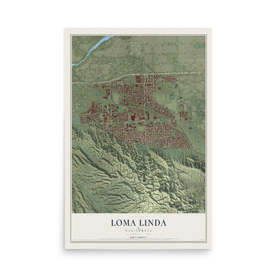 Map of Loma Linda, California, 12 x 18 inch unframed archival matte print