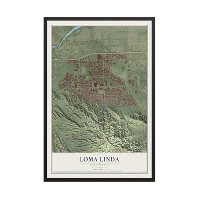 Map of Loma Linda, California, 12 x 18 inch print in a black wood frame