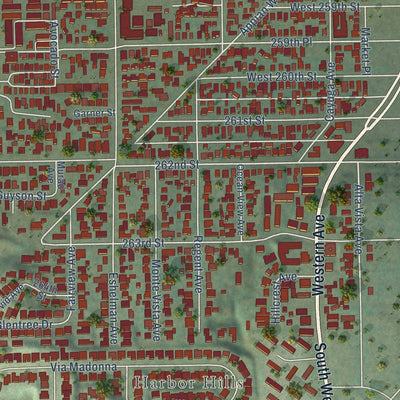 Close-up of the map of Lomita, California print showing street and building detail