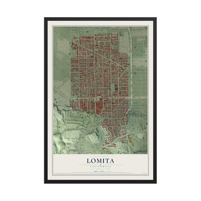 Map of Lomita, California, 12 x 18 inch print in a black wood frame