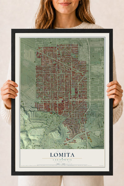 Map of Lomita, California, 18 x 24 inch print in a black wood frame