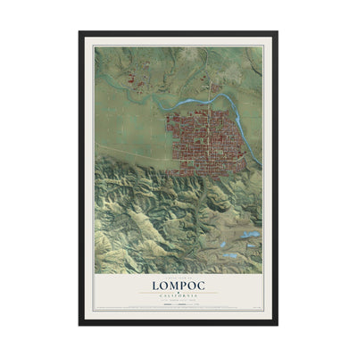 Map of Lompoc, California, 12 x 18 inch print in a black wood frame