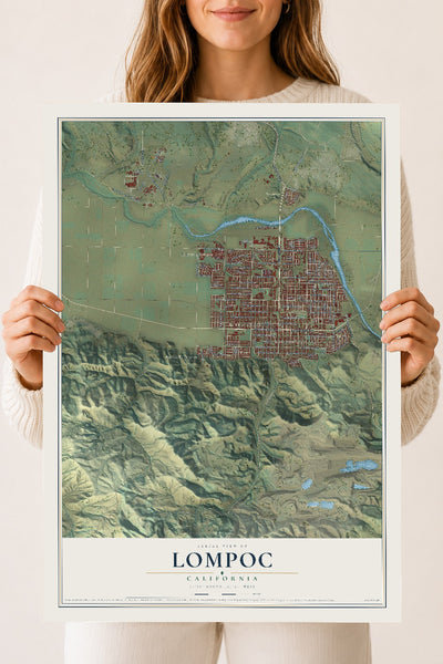 Map of Lompoc, California, 18 x 24 inch unframed archival matte print