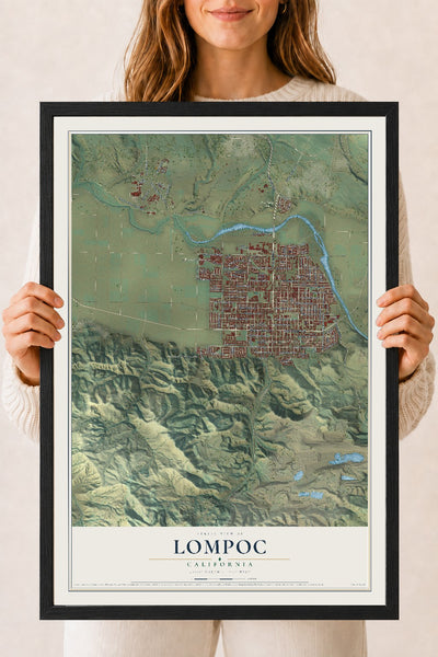 Map of Lompoc, California, 18 x 24 inch print in a black wood frame
