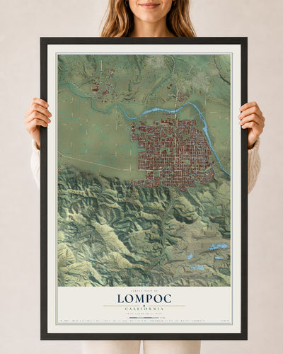Map of Lompoc, California, 24 x 36 inch print in a black wood frame