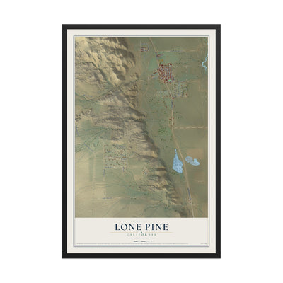 Map of Lone Pine, California, 12 x 18 inch print in a black wood frame