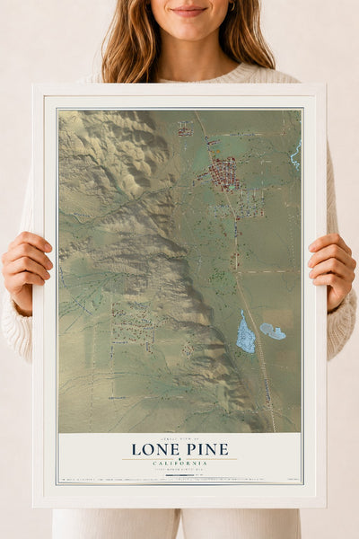 Map of Lone Pine, California, 18 x 24 inch print in a white wood frame
