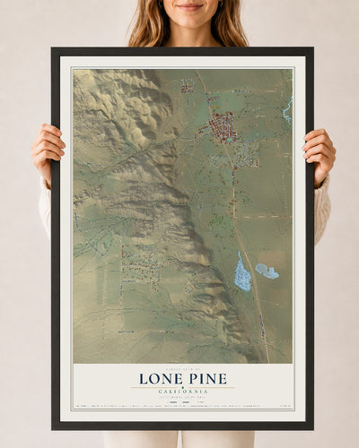 Map of Lone Pine, California, 24 x 36 inch print in a black wood frame