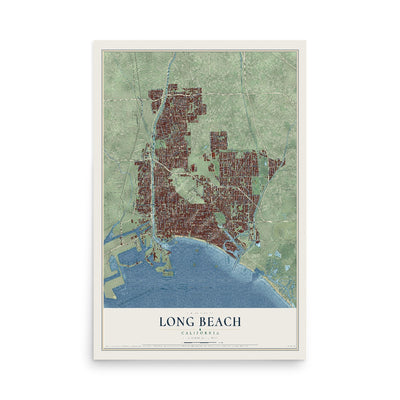 Map of Long Beach, California, 12 x 18 inch unframed archival matte print