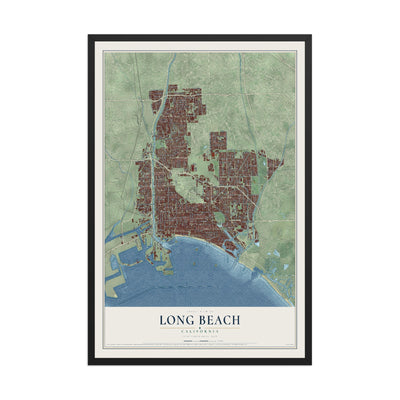 Map of Long Beach, California, 12 x 18 inch print in a black wood frame